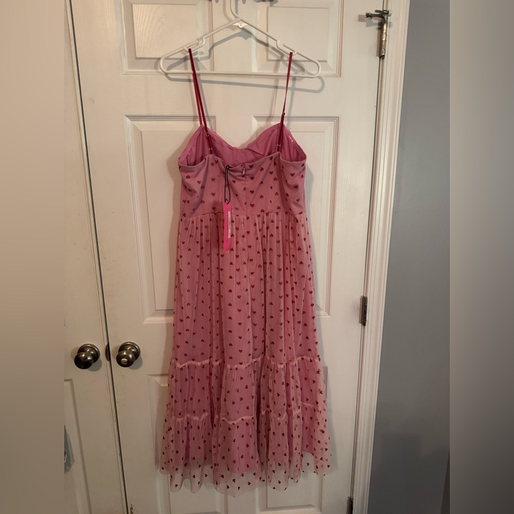NWT Betsey Johnson Pink Glitter Heart Print Tulle Dress - Size 12 - Picture 14 of 14